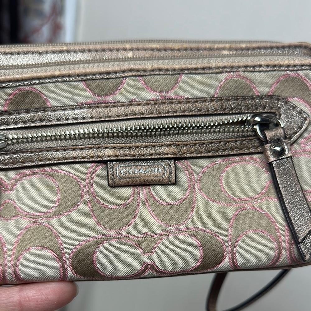 Coach Tan and Pink Signature Wristlet Clutch - Picture 2 of 15